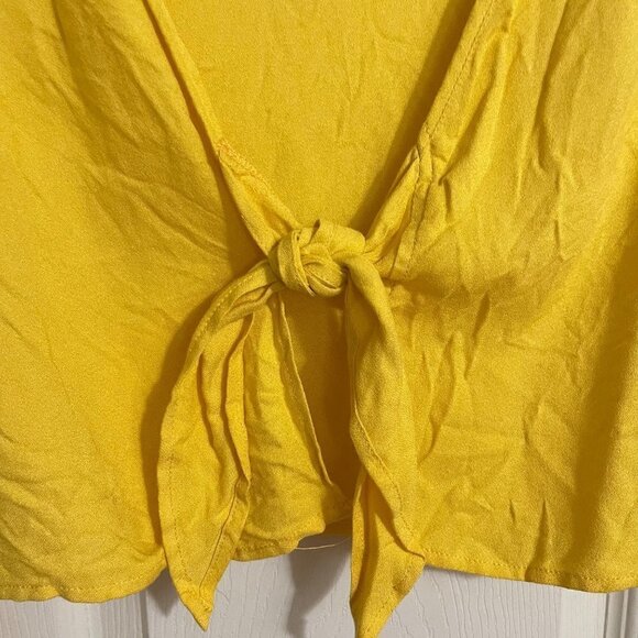 Forever 21 Women's NWT Mustard Peasant Sleeve Tie Front Y2K 90s Blouse Small - Picture 4 of 7